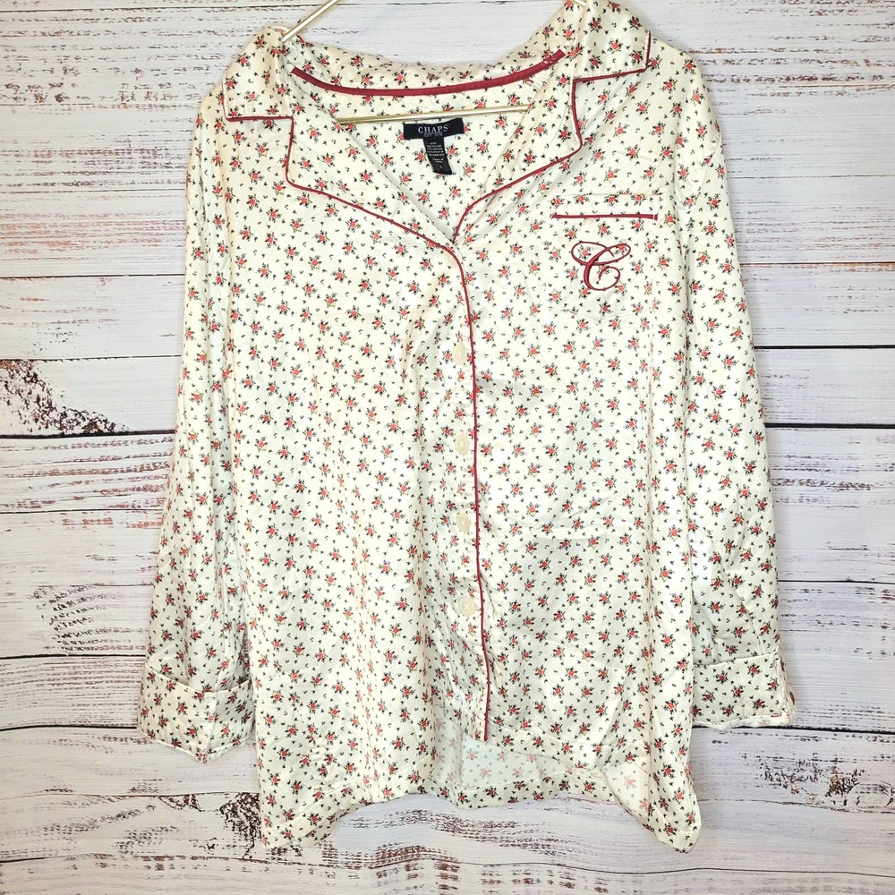 Chaps Womens L Silky Soft Cream & Floral Pajama Set